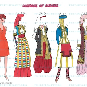 Printable ALBANIAN FOLK COSTUMES Digital Paper Doll par l’artiste Alina Kolluri--Instant Download 1 jpg 600 dpi--Print on 8.5"x 11 » Paper