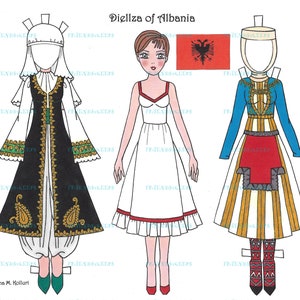 Imprimible TRAJES NACIONALES ALBANESES Muñeca de papel Descarga digital instantánea 1 jpg 600 dpi por la artista Alina Kolluri--Imprimir en papel de 8,5&quot; x 11&quot;