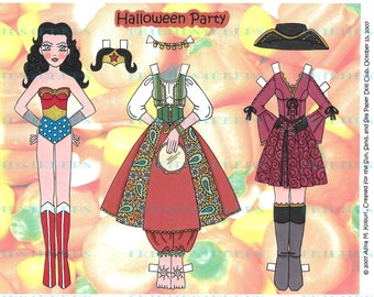 Printable HALLOWEEN PARTY Costumes Paper Doll Instant Digital Download 1 jpg 600 dpi by Artist Alina Kolluri--Print on 8.5" x 11" Paper