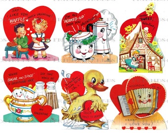 25 Printable Vintage Children's VALENTINE'S DAY CARDS Digital Download--4 jpg files 600 dpi--Adorable Kids, Animals & Household Items