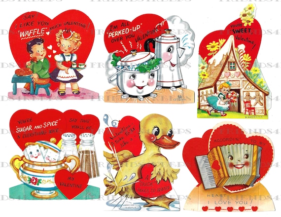 25 Printable Vintage Children's VALENTINE'S DAY CARDS Digital, Vintage  Valentines Day Cards