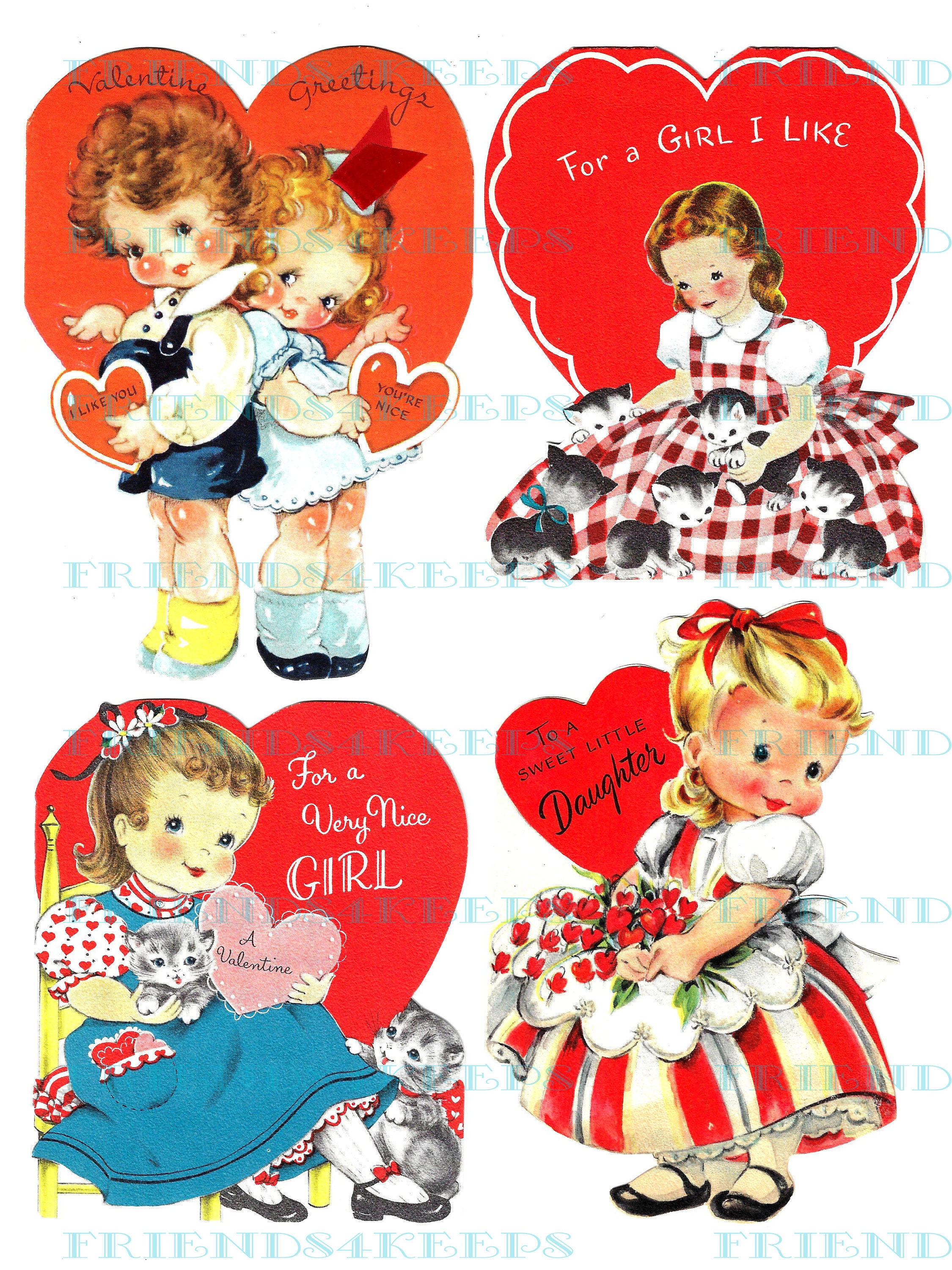 20 Printable VALENTINE'S DAY Vintage Children's Card Images Instant  Download5 Jpg Files 300 Dpilovely Girls, Boys and Animals -  Canada