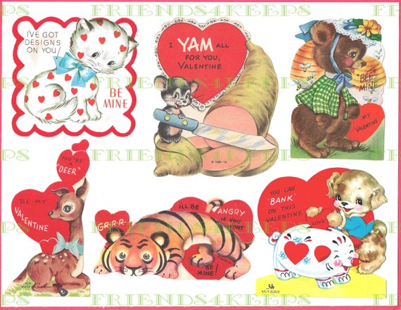 25 Printable Vintage Children's VALENTINE'S DAY CARDS Digital Download4 Jpg  Files 600 Dpiadorable Kids, Animals & Household Items 