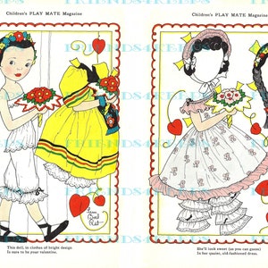 5 Vintage ART DECO Paper Doll Digital Descargas 5 jpeg archivos 300 dpi--Children's Play Mate Magazine 1930s-1940s
