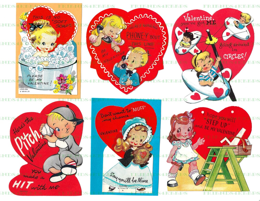 Digital 1940s-1950s Vintage Mid-Century Retro Valentine's Day Cards for  Women