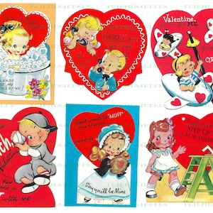 23 Printable Vintage Children's VALENTINE'S DAY Cards Digital Download4 Jpg  Files 600 Dpidarling Images of Boys and Girls 1940s-1960s 