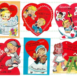23 Druckbare Vintage Kinder VALENTINSTAG Karten Digital Download--4 jpg Dateien 600 dpi--Darling Bilder von Jungen und Mädchen 1940er-1960er Jahre