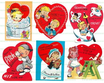 23 Printable Vintage Children's VALENTINE'S DAY Cards Digital Download--4 jpg files 600 dpi--Darling Images of Boys and Girls 1940s-1960s