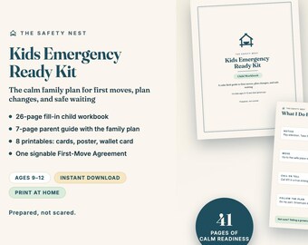 Kids Emergency Ready Kit (Ages 9–12) | First Moves, Plan Changes and Safe Waiting Guide · Child Workbook plus Parent Guide & 8 Printables