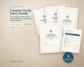 Family Emergency Preparedness Bundle | Emergency Plan Binder + Child Home Alone Safety, Kids Ready & Digital Safety Kits | 4 PDF Set