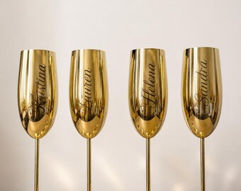Custom Engraved Gold Champagne Flutes\Personalized Wedding Toasting Glasses, Bridal Showers, Bachelorette Parties, and Special Occasions