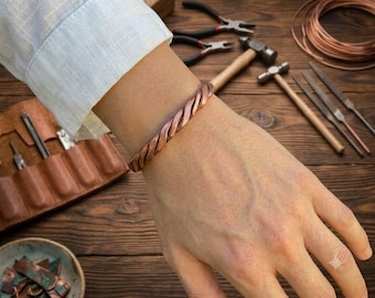 Waterproof 100% Solid Pure Copper Bracelet, Hammered Twisted and Minimalist Coppers