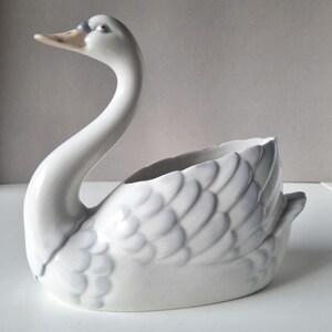 Doniczka w kształcie łabędzia, porcelanowy wazon Zaphir w kształcie łabędzia, wyprodukowany w Hiszpanii