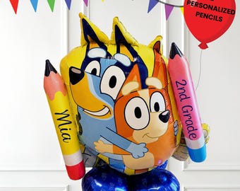 Licensed Bluey and Bingo Air filled Balloon | Back To School Balloons | DIY Pencils | Personalized Party Decor Classroom