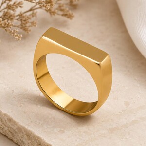 18K guldpläterad rektangulär stavring, minimalistisk geometrisk signetring, modern lillfingerring, stapelbar armband, herrsmycken, födelsedagspresent till far