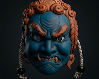 Fudo Myoo-masker, handgeschilderd Japans boeddhistisch beschermmasker voor aan de muur, draagbaar masker