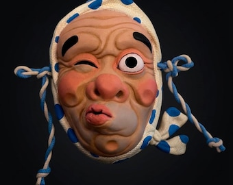 Hyottoko-masker, handbeschilderd Japans volksmasker, draagbare wanddecoratie, traditionele stripfiguurdecoratie