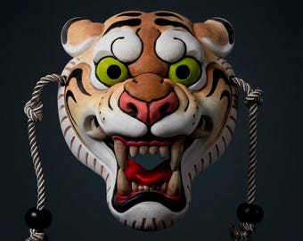 Handbeschilderd Tora-tijgermasker, Japanse folklore muurdecoratie, oosterse decoratie