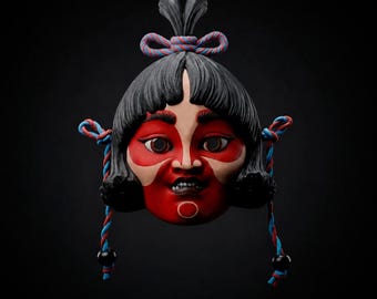 Kintaro-masker, handgeschilderde Japanse folklore muurdecoratie, draagbaar Gouden Jongensmasker, samoerai-decoratie