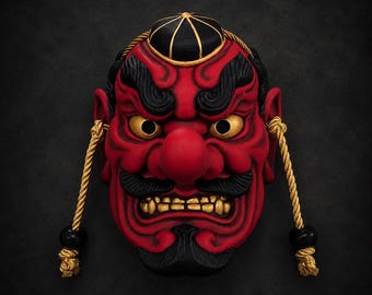 Tengu-masker, handgeschilderde Japanse folklore muurdecoratie, rood of paars draagbaar Yokai-masker