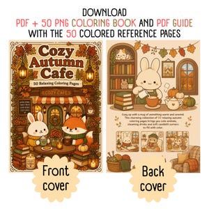 Cozy Autumn Coloring Book, Cozy Autumn Cafe, Cute Animal Coloring Book, Fall Coloring Pages, Printable Digital Coloring Book, 50 Pages