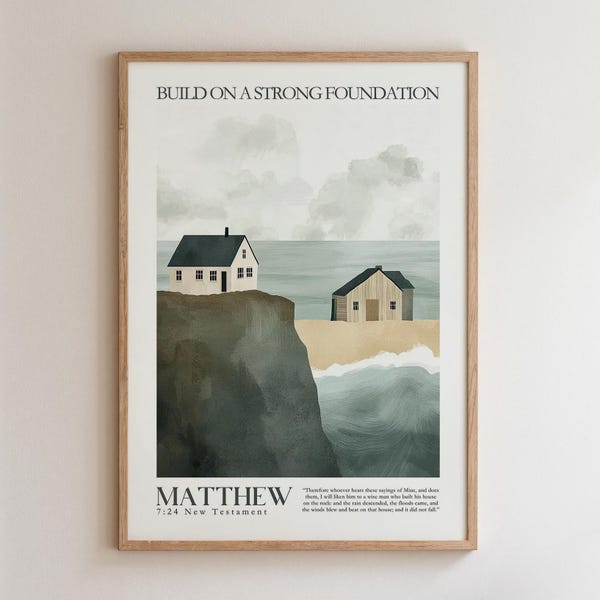 Bâtissez sur des fondements solides – Matthieu 7:24 (NKJV), Affiches chrétiennes, Décoration murale chrétienne, Art biblique, Impressions de versets bibliques