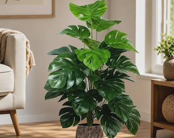 Large Artificial Monstera Plant, Realistic Faux Indoor Tree, Plastic Greenery Home Office Decor