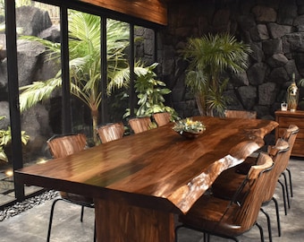 Solid Walnut Live Edge Dining Table, Modern Farmhouse Wood Furniture