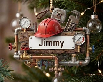 Personalized Plumber Christmas Ornament, Custom Name Plumbing Pipe Wrench Gift, 2D Flat Acrylic