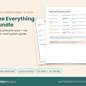 ADHD Printable Bundle for Adults, Complete Planner System 6 Tools, Brain Dump Daily Planner Dopamine Habit Tracker, Executive Function Kit