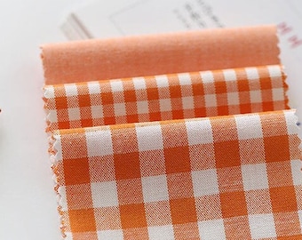 Tissu de coton orange, tissu de coton teint au fil, carreaux de 4 mm, 9 mm et tissu orange uni, tissu coréen de qualité - par mètre /78577