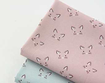 Cats Cotton Fabric Meow Meow, Pink or Mint, Animal Print Fabric - Sold By the Yard 93576-1