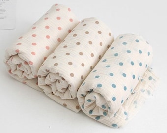 Polka dot Muslin Wrinkled Cotton Double Gauze Fabric, Crinkled Gauze, Enzyme Washed, 57" Wide, Quality Korean Fabric - By the Yard /60176