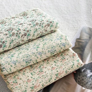 Wide Width Vintage Flower Cotton Linen Gauze Fabric, Quality Korean Fabric, Flowers Linen, 3 Colors, Vintage Look - By the Yard / 54220