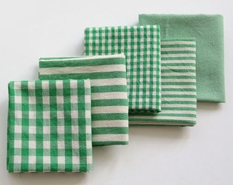 Green Cotton Checker, Stripes Fabric, Yarn Dyed Cotton Fabric, 4 mm, 9 mm Green Check, Green Stripes Cotton - Fabric By the Yard /60663