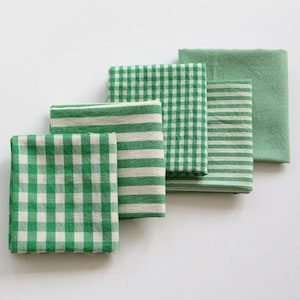 Green Cotton Checker, Stripes Fabric, Yarn Dyed Cotton Fabric, 4 mm, 9 mm Green Check, Green Stripes Cotton - Fabric By the Yard /60663