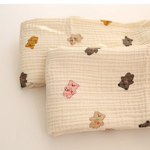 Teddy Bears Cotton Blend Triple Gauze Fabric, Wrinkled Gauze, Teddy Bear Fabric in 2 Styles Quality Korean Fabric By the Yard / 52678