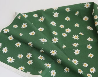 Green Daisy Flowers Cotton Fabric, Floral Fabric, Fabric Flowers, Quality Korean Fabric - Cotton Fabric By the Yard /54898