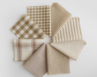 Beige Cotton Fabric, Yarn Dyed Cotton Fabric, Checkers, Stripes and Solid Beige, Quality Korean Fabric - By the Yard /04520