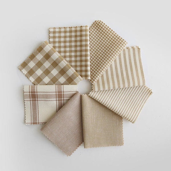 Beige Cotton Fabric, Yarn Dyed Cotton Fabric, Checkers, Stripes and Solid Beige, Quality Korean Fabric - By the Yard /04520