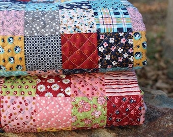 Quilted Cotton Fabric, Patch Oxford Cotton Fabric, Quality Korean Fabric - Blue or Red - Fabric By the Yard /40864