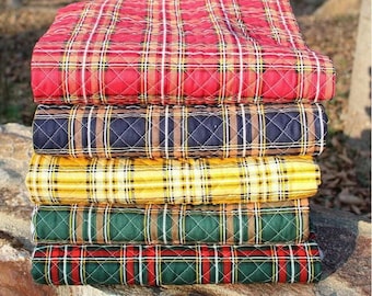 Quilted Plaid Cotton Fabric, Checker Oxford Cotton Fabric, Korean Fabric - Red, Navy, Yellow, Green, Red Green - Fabric By the Yard /40868