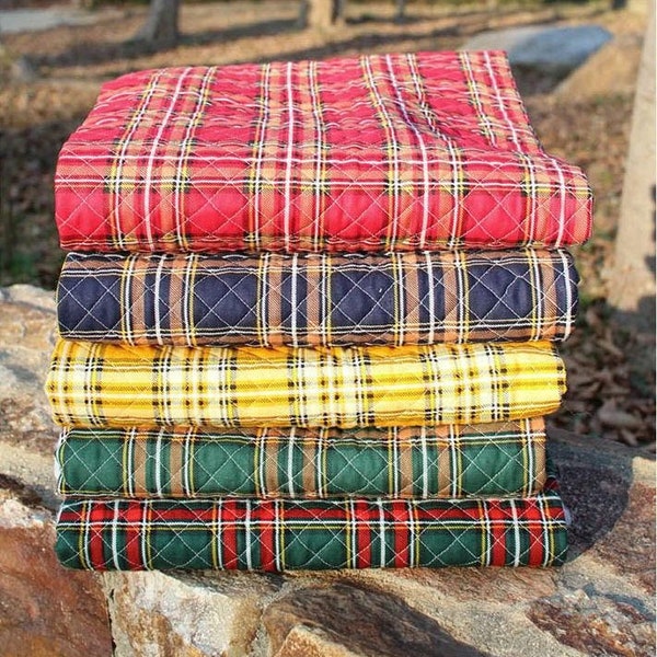 Quilted Plaid Cotton Fabric, Checker Oxford Cotton Fabric, Korean Fabric - Red, Navy, Yellow, Green, Red Green - Fabric By the Yard /40868