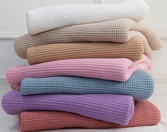 Waffle Fabric Cotton Blend, Solid Colors, Solids Waffle Stretch Fabric - In 7 Colors - By the Yard / 54115