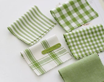 Tissu de coton vert, tissu de coton teint en fil, 4 mm, contrôle de 9 mm, rayure de 4 mm et vert uni, tissu coréen de qualité - par verge /16361