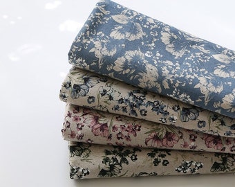 Cotton Linen Flowers Fabric, Floral Linen Blend, 57" Wide, Quality Korean Fabric By the Yard /59238