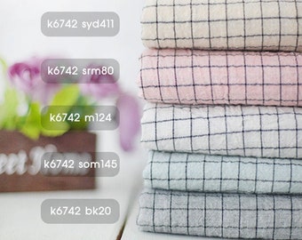 Wrinkled Checker Linen Blend Fabric, Cotton Linen, Washing Linen, Korean Fabric - Ivory, Pink, White, Sky, Gray - By the Yard 38646-1