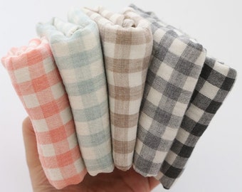 Checkered Cotton Double Gauze Fabric, Double Sided Gauze Fabric, Quality Korean Fabric - 59" Wide - in 4 Colors - By the Yard / 26080