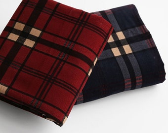 Fine Wale Checkered Cotton Blend Corduroy Fabric, Quality Korean Fabric - Red or Navy - By the Yard /53086