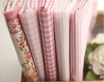 Pink Stripe Fabric, Pink Checker Fabric, Pink Flower Fabric - Fabric By the Yard 23711